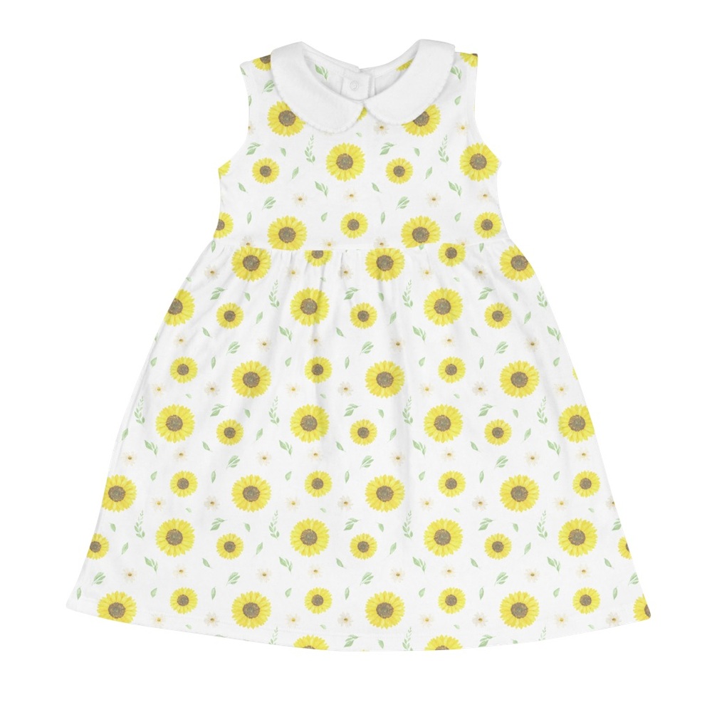 Sunflower Print White Kids Casual Dress